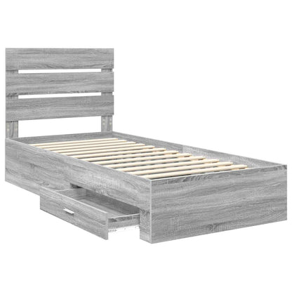 vidaXL Bed Frame with Drawer Grey Sonoma 90 x 200 cm Engineered Wood