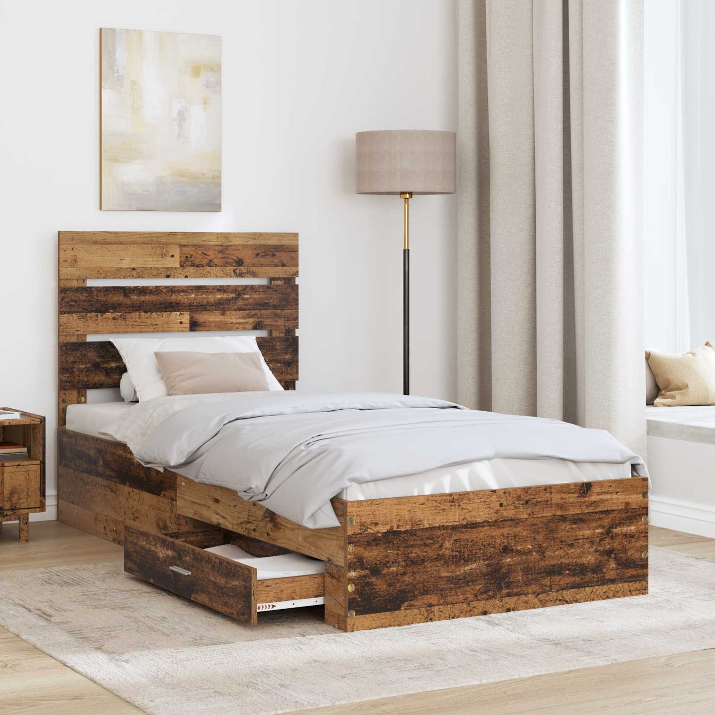 vidaXL Bed Frame with Drawer Old Wood 90 x 200 cm Engineered Wood