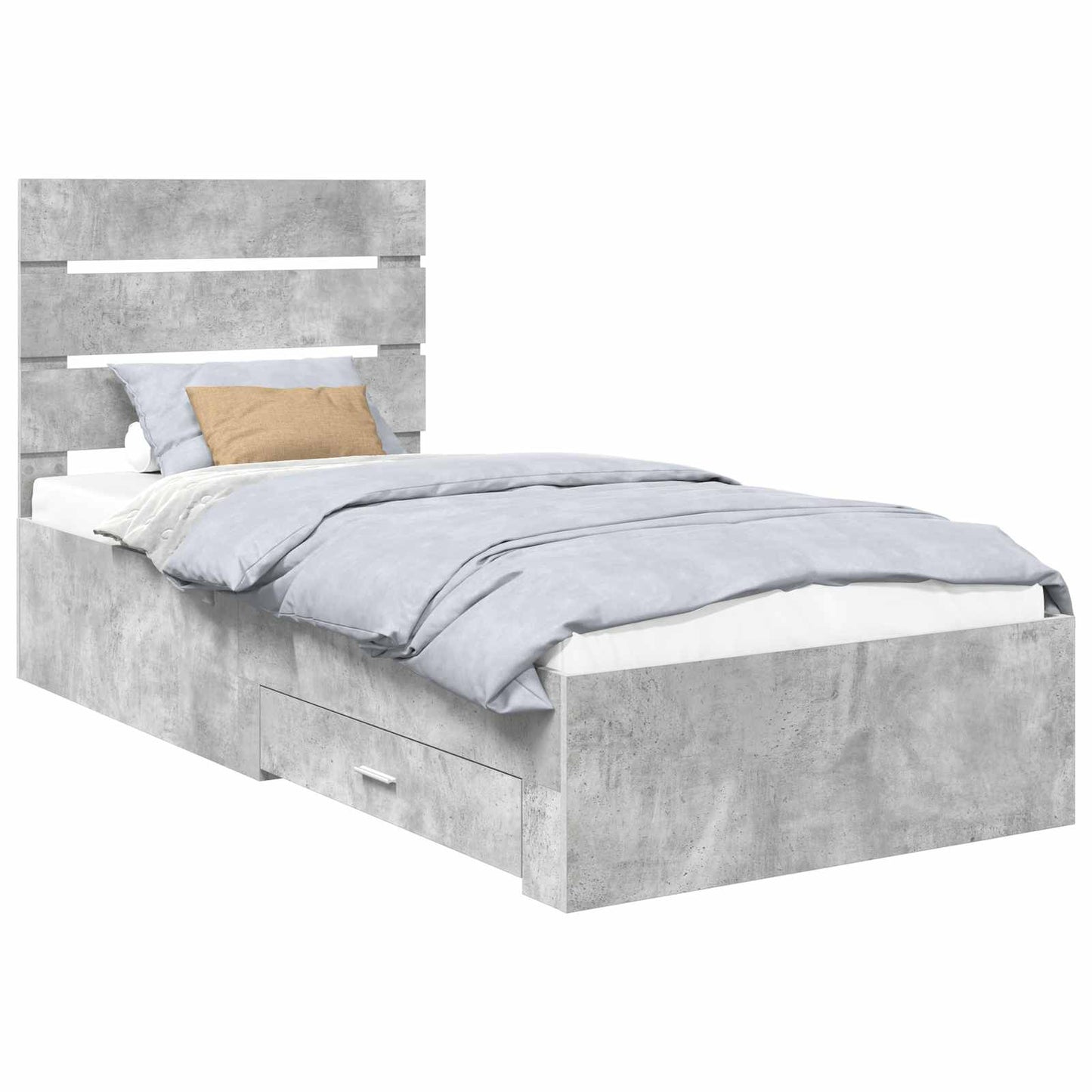 vidaXL Bed Frame with Drawer Concrete Grey 90 x 190 cm Engineered Wood