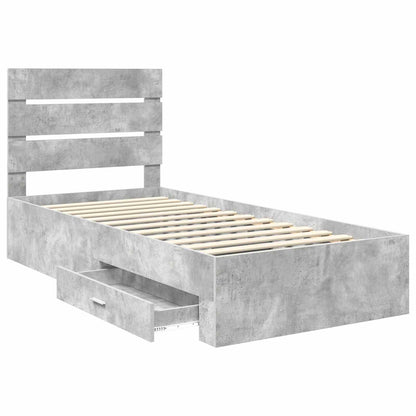 vidaXL Bed Frame with Drawer Concrete Grey 90 x 190 cm Engineered Wood