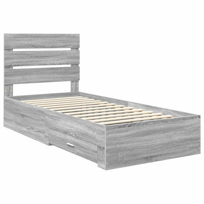 vidaXL Bed Frame with Drawer Grey Sonoma 90 x 190 cm Engineered Wood