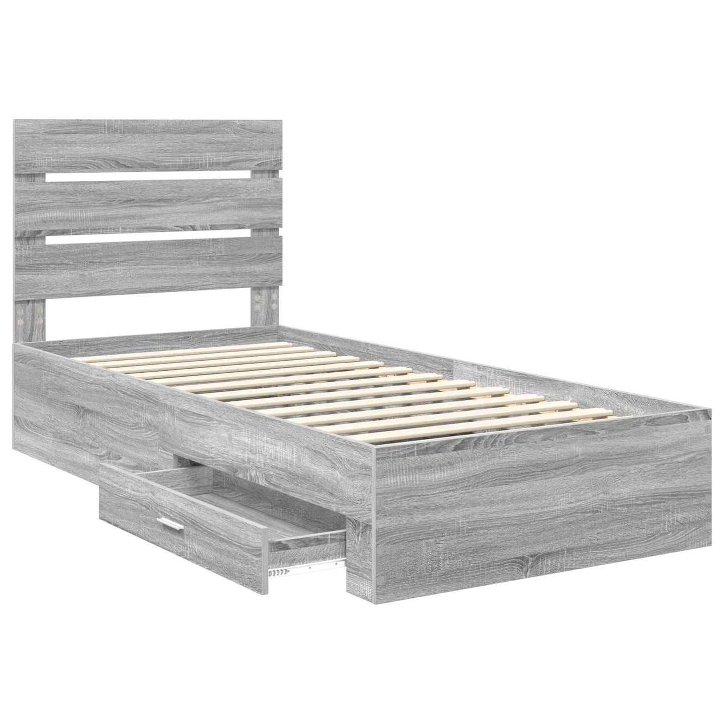 vidaXL Bed Frame with Drawer Grey Sonoma 90 x 190 cm Engineered Wood