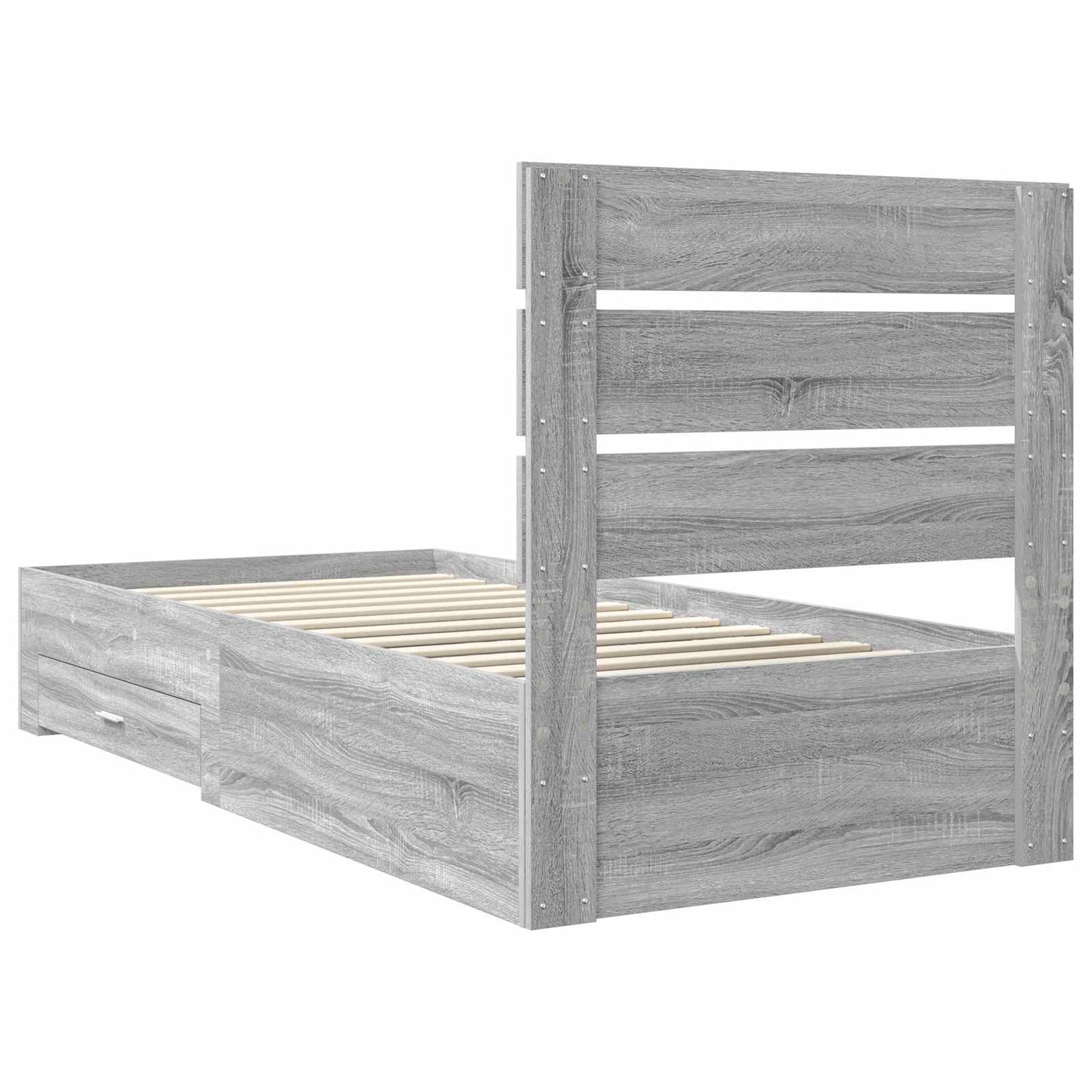 vidaXL Bed Frame with Drawer Grey Sonoma 90 x 190 cm Engineered Wood