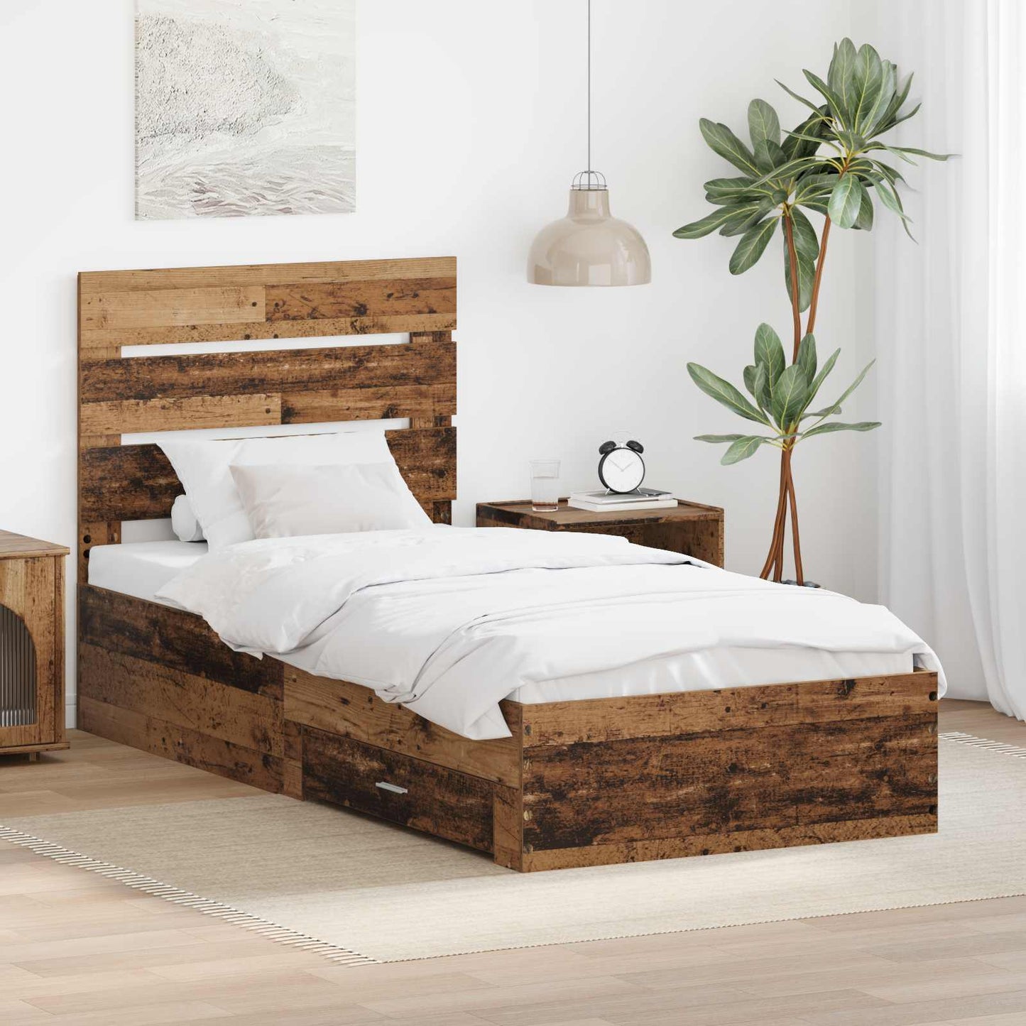 vidaXL Bed Frame with Drawer Old Wood 90 x 190 cm Engineered Wood
