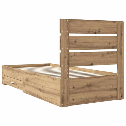 vidaXL Bed Frame with Drawer Artisan Oak 90 x 190 cm Engineered Wood