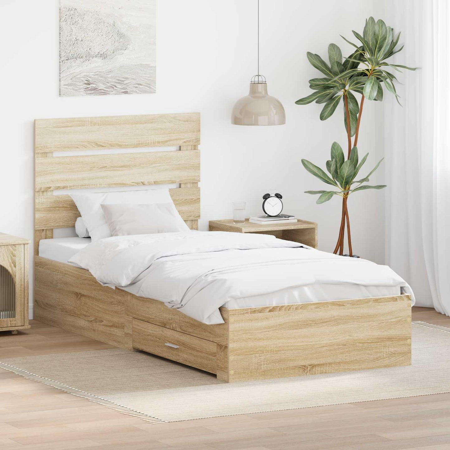 vidaXL Bed Frame Sonoma Oak and Silver 75 x 190 cm Engineered Wood