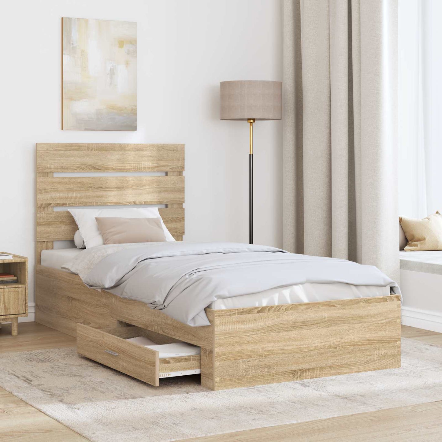 vidaXL Bed Frame Sonoma Oak and Silver 75 x 190 cm Engineered Wood