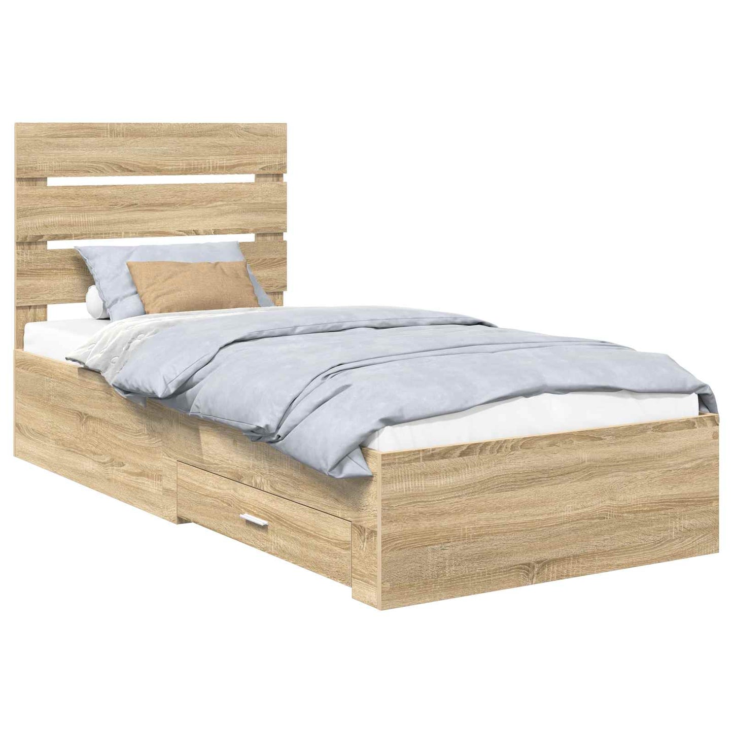 vidaXL Bed Frame Sonoma Oak and Silver 75 x 190 cm Engineered Wood