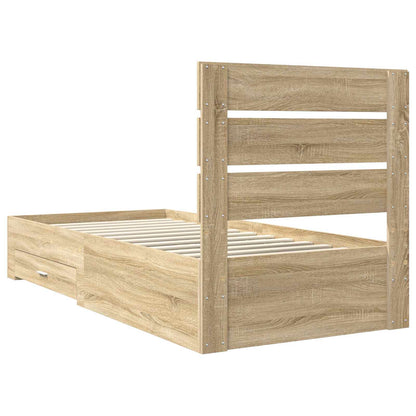 vidaXL Bed Frame Sonoma Oak and Silver 75 x 190 cm Engineered Wood