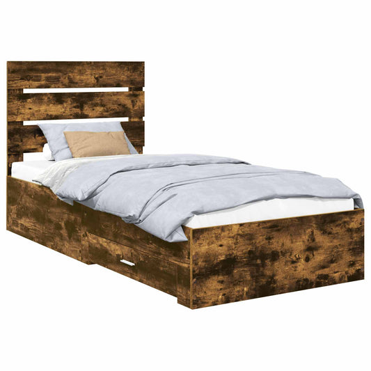 vidaXL Bed Frame Smoked Oak and Silver 75 x 190 cm Engineered Wood