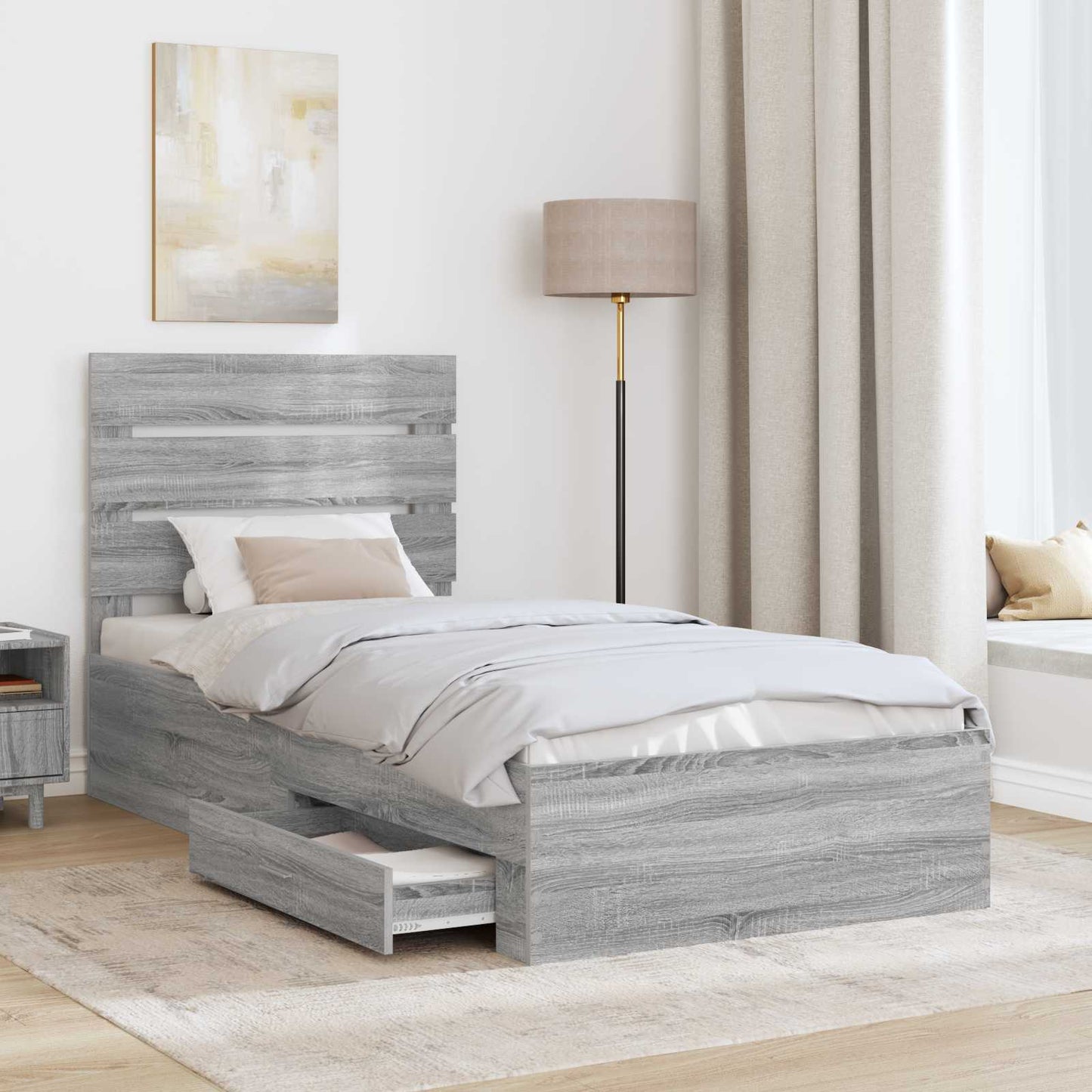 vidaXL Bed Frame Grey Sonoma and Silver 75 x 190 cm Engineered Wood