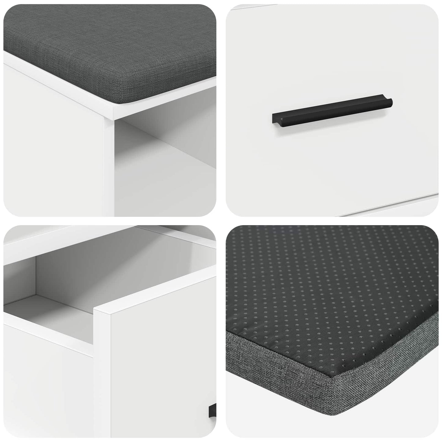 vidaXL Hall Bench White 60 x 38 x 46 cm Engineered Wood and Fabric