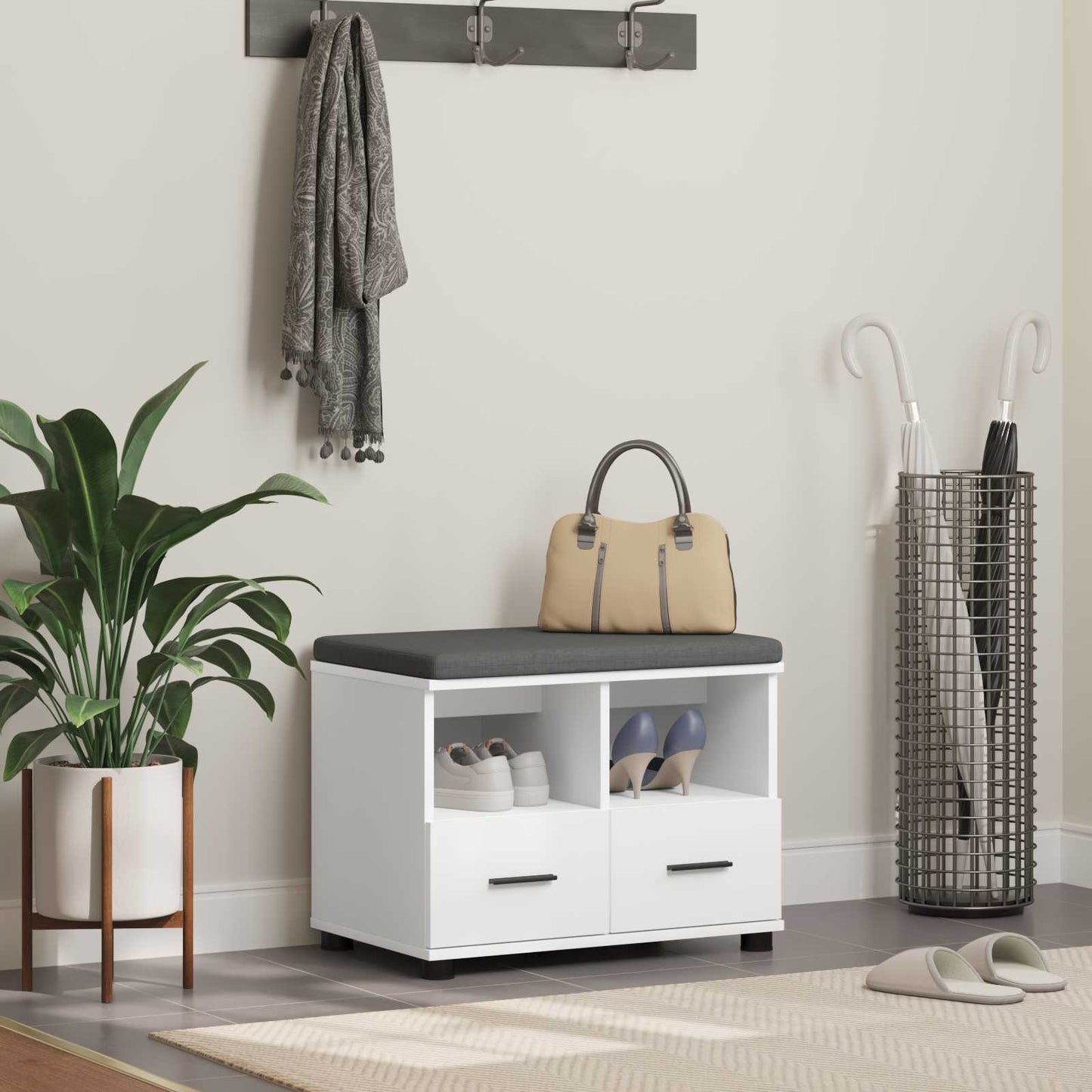 vidaXL Hall Bench White 60 x 38 x 46 cm Engineered Wood and Fabric