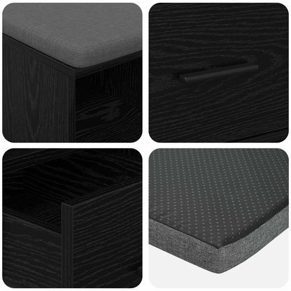 vidaXL Hall Bench Black Oak 60 x 38 x 46 cm Engineered Wood and Fabric