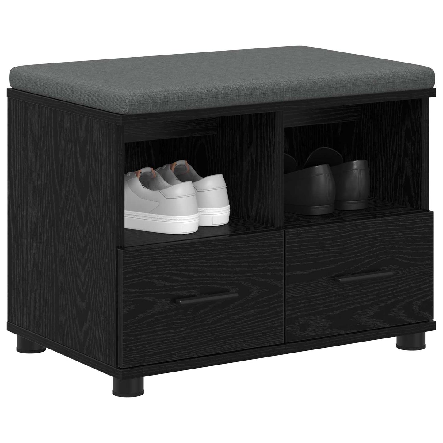vidaXL Hall Bench Black Oak 60 x 38 x 46 cm Engineered Wood and Fabric