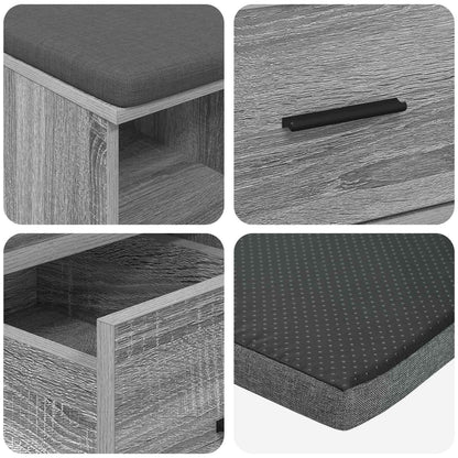 vidaXL Hall Bench with Cushion with Drawer Grey Sonoma 60 x 38 x 46 cm