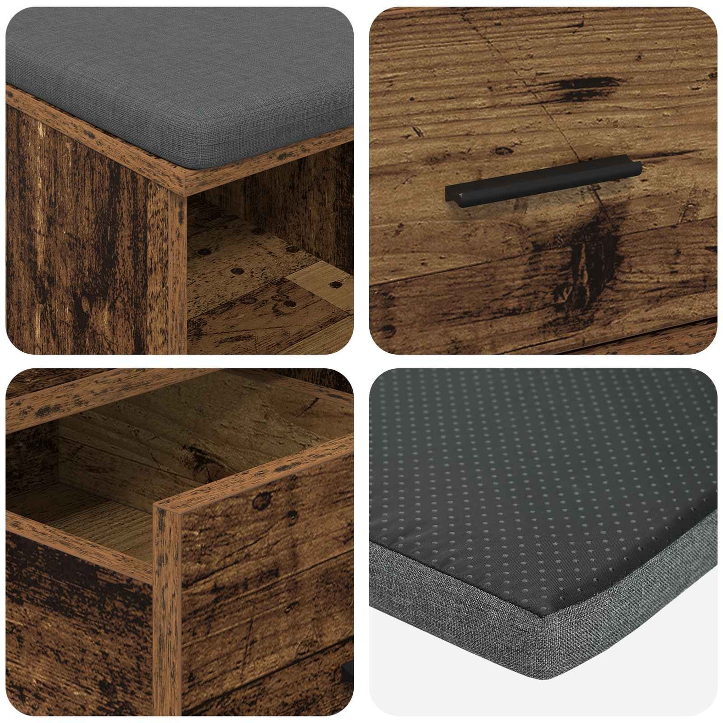 vidaXL Hall Bench Old Wood 60 x 38 x 46 cm Engineered Wood and Fabric