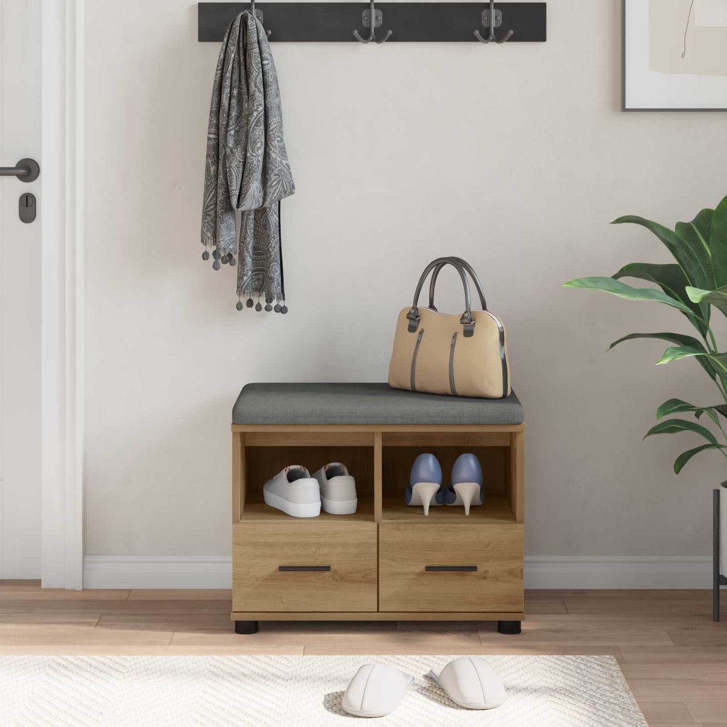 vidaXL Hall Bench Artisan Oak 60 x 38 x 46 cm