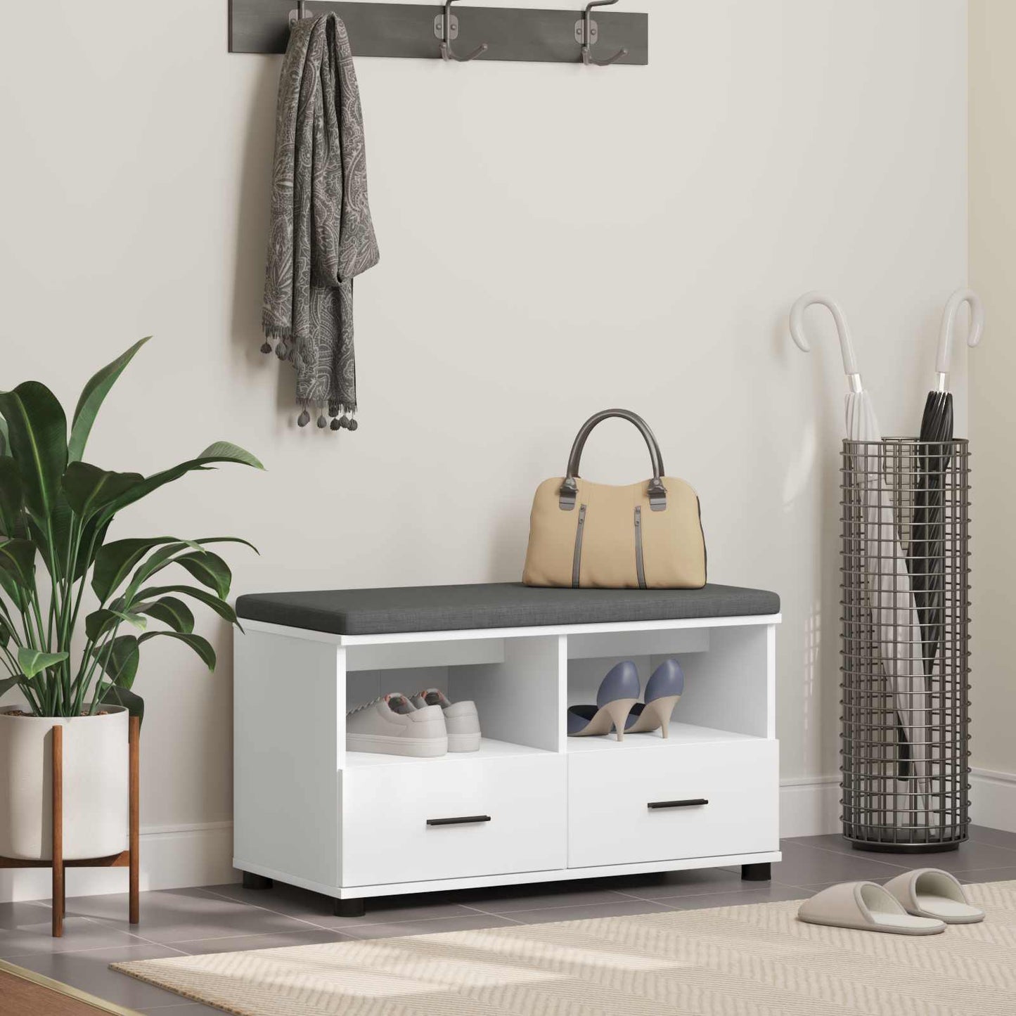 vidaXL Hall Bench White 80 x 38 x 46 cm Engineered Wood and Fabric