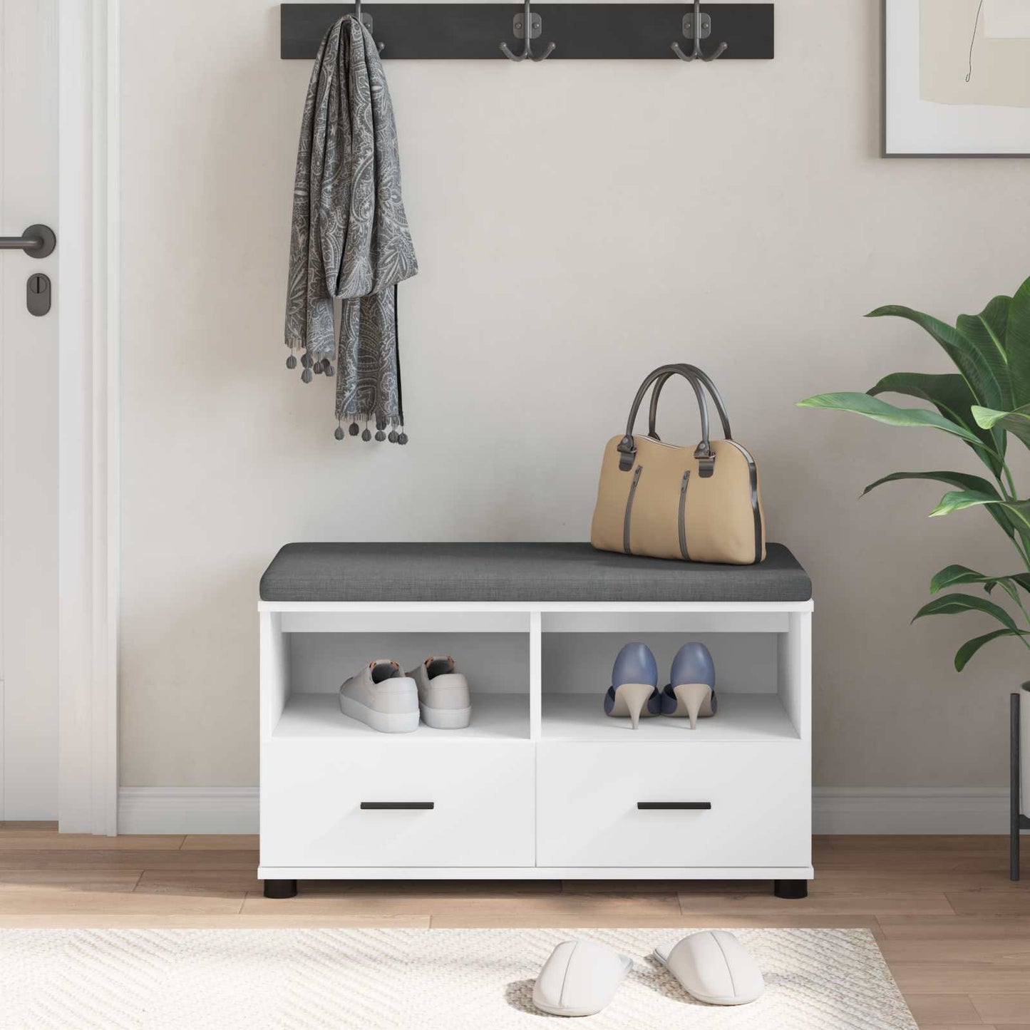 vidaXL Hall Bench White 80 x 38 x 46 cm Engineered Wood and Fabric