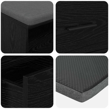 vidaXL Hall Bench Black Oak 80 x 38 x 46 cm Engineered Wood and Fabric