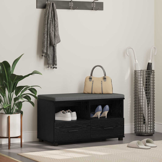 vidaXL Hall Bench Black Oak 80 x 38 x 46 cm Engineered Wood and Fabric