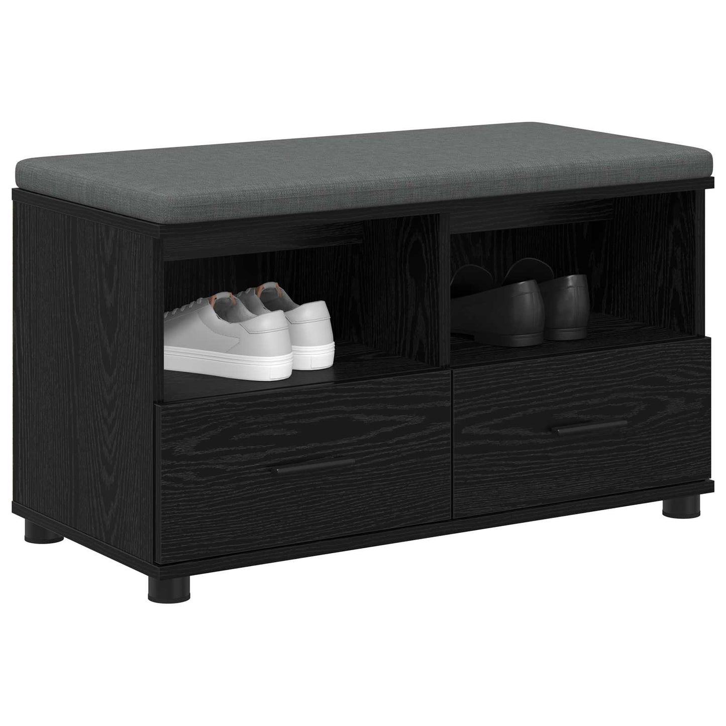 vidaXL Hall Bench Black Oak 80 x 38 x 46 cm Engineered Wood and Fabric