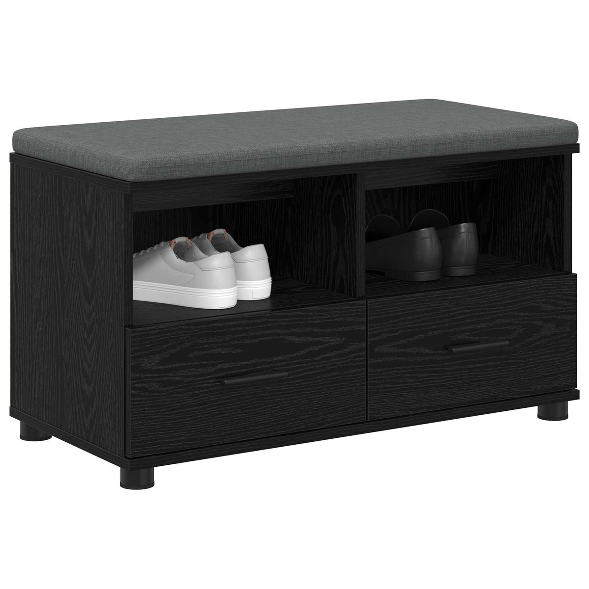 vidaXL Hall Bench Black Oak 80 x 38 x 46 cm Engineered Wood and Fabric