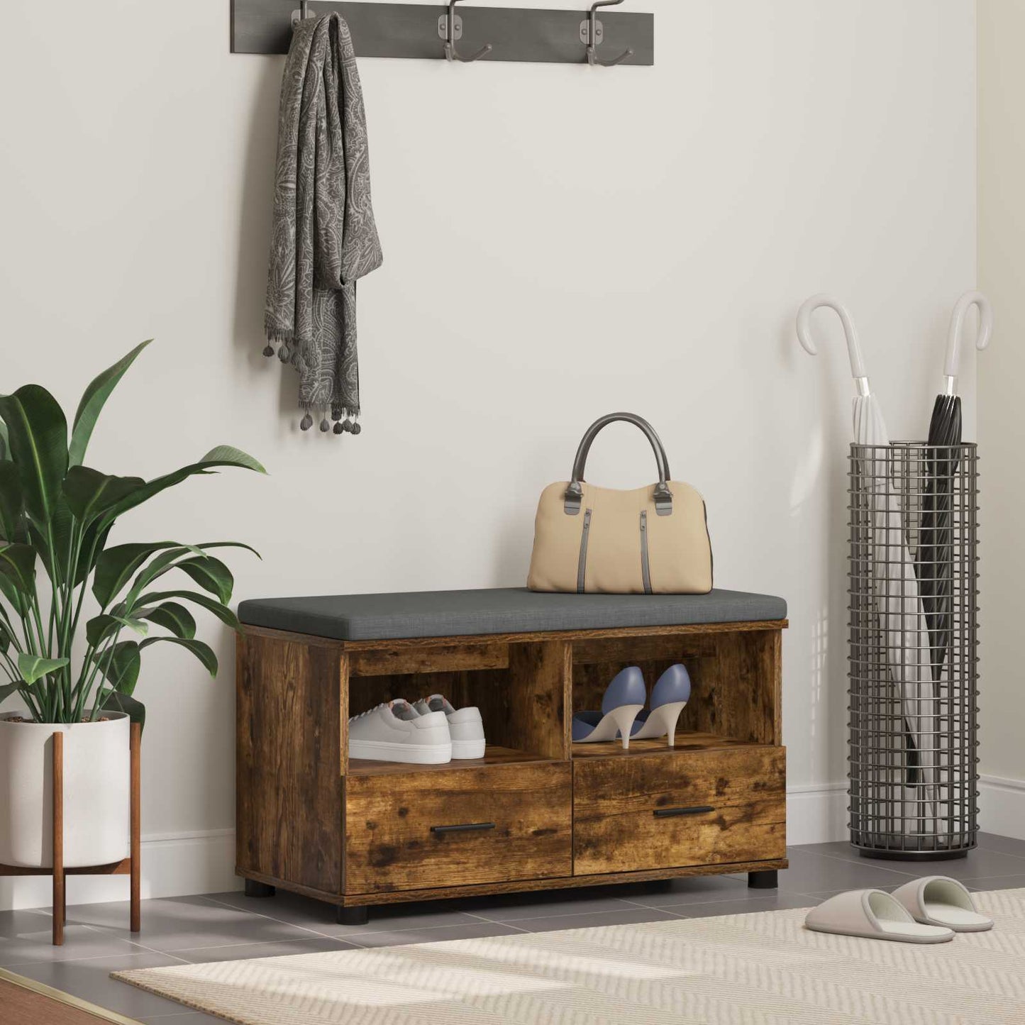 vidaXL Hall Bench Smoked Oak 80 x 38 x 46 cm