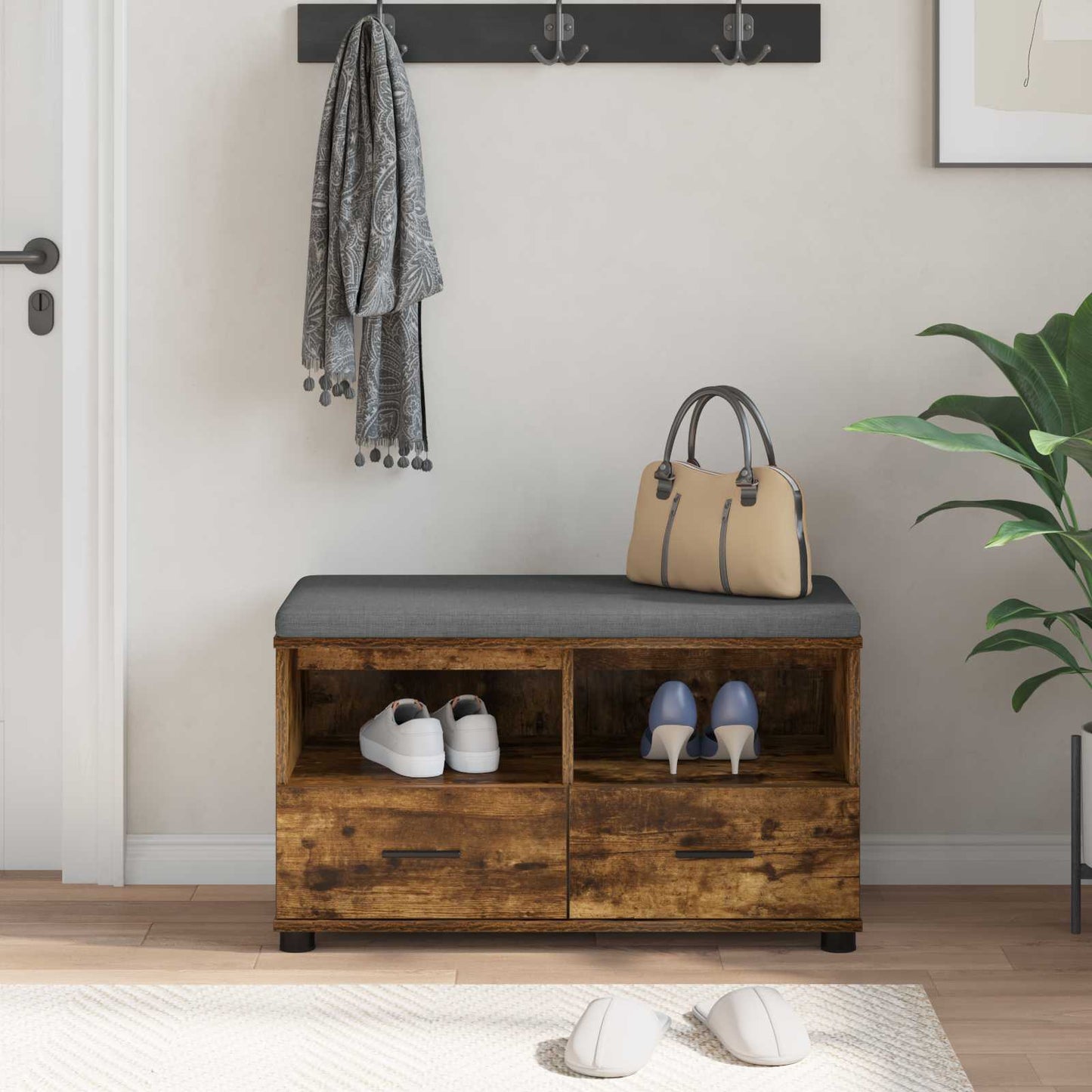 vidaXL Hall Bench Smoked Oak 80 x 38 x 46 cm