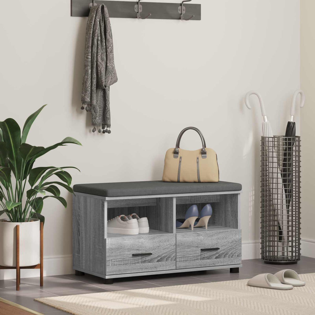 vidaXL Hall Bench Grey Sonoma 80 x 38 x 46 cm