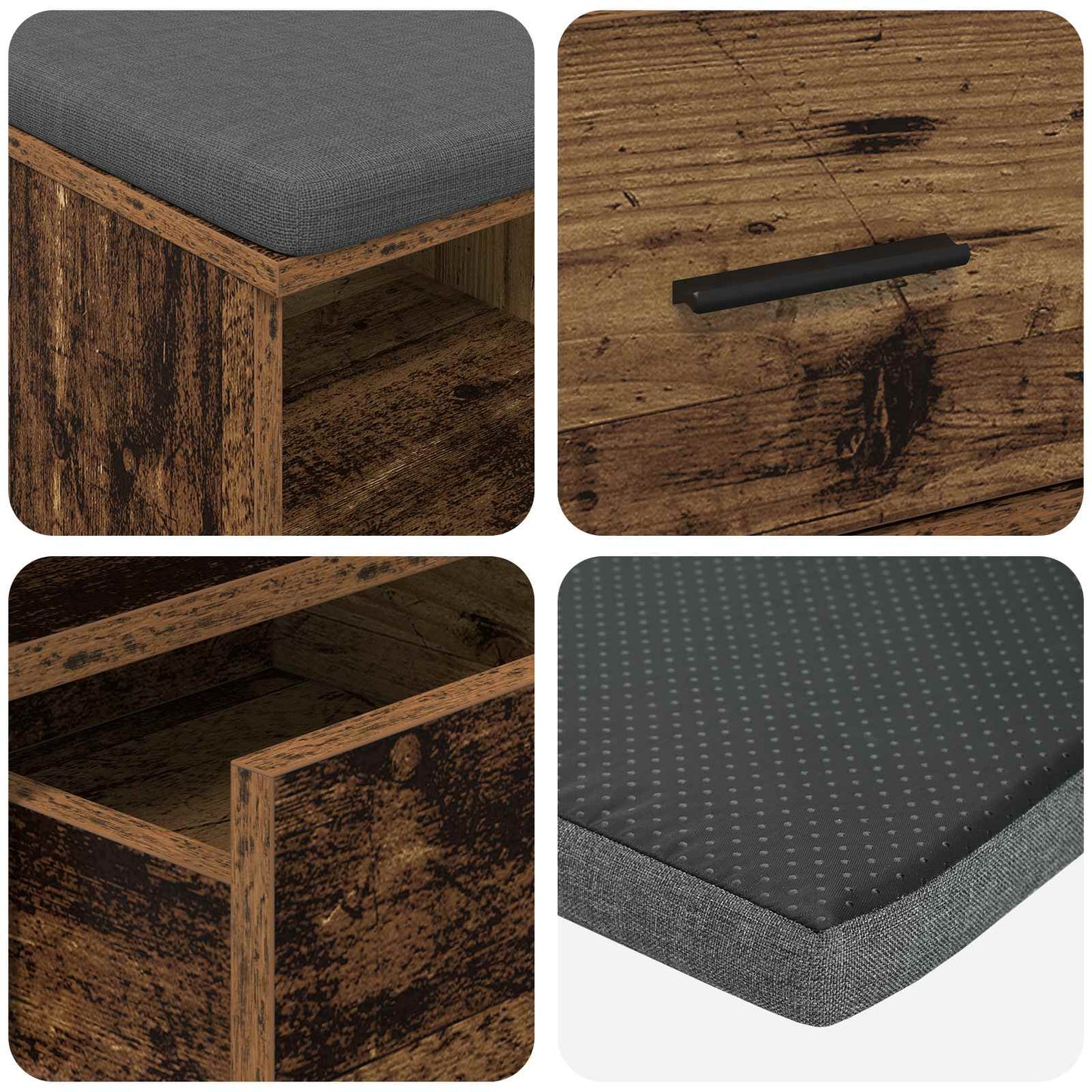 vidaXL Hall Bench Old Wood 80 x 38 x 46 cm Engineered Wood and Fabric