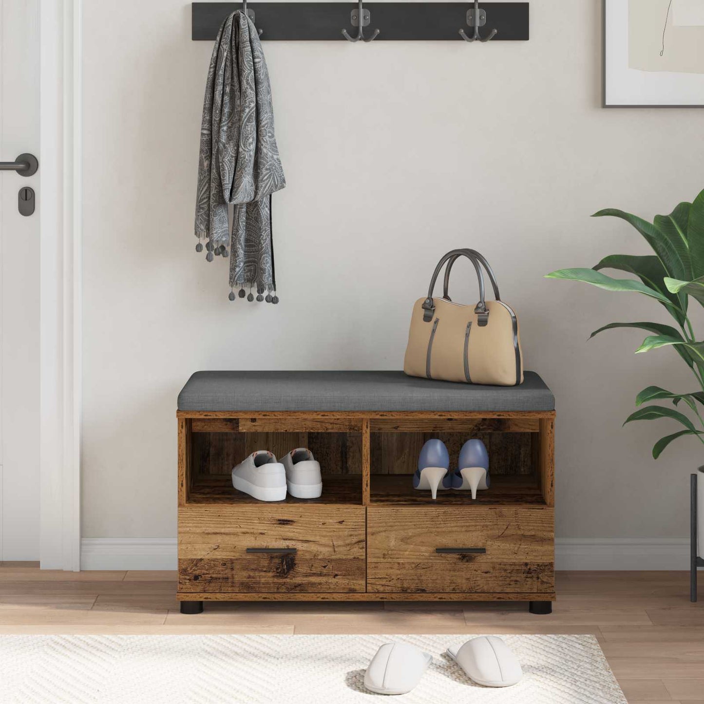 vidaXL Hall Bench Old Wood 80 x 38 x 46 cm Engineered Wood and Fabric