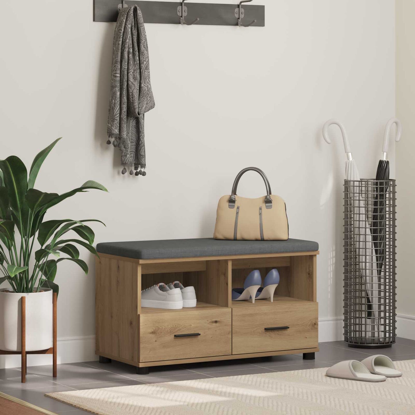 vidaXL Hall Bench Artisan Oak 80 x 38 x 46 cm
