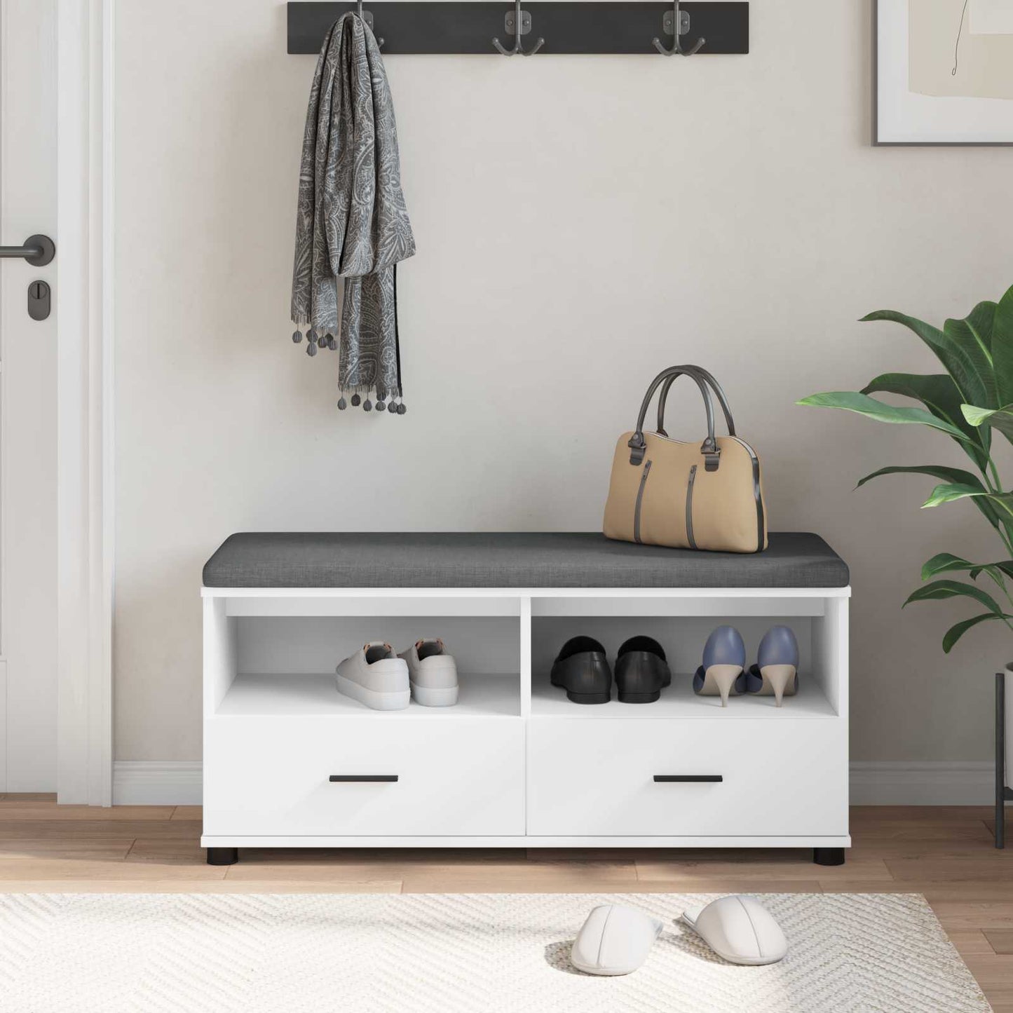 vidaXL Hall Bench White 100 x 38 x 46 cm Engineered Wood and Fabric