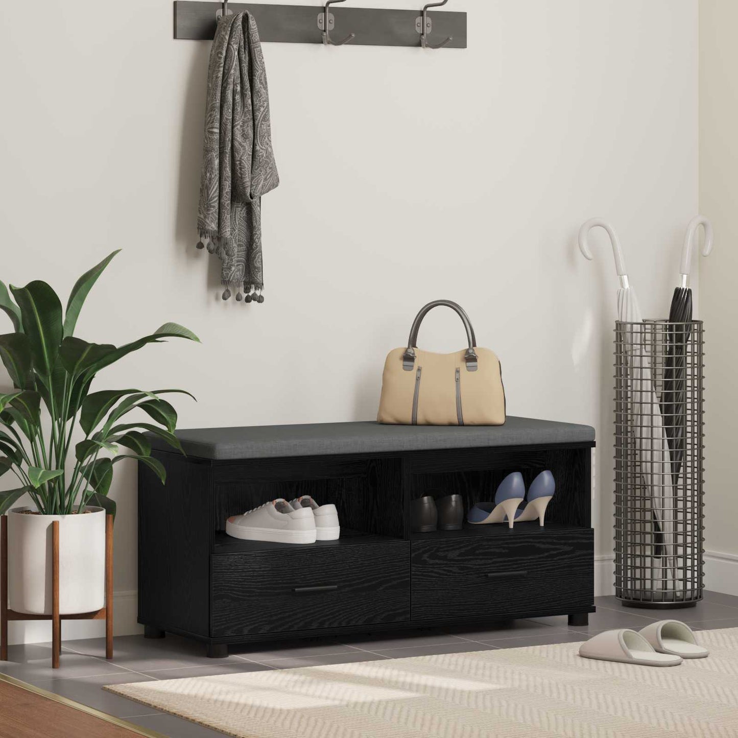 vidaXL Hall Bench Black Oak 100 x 38 x 46 cm