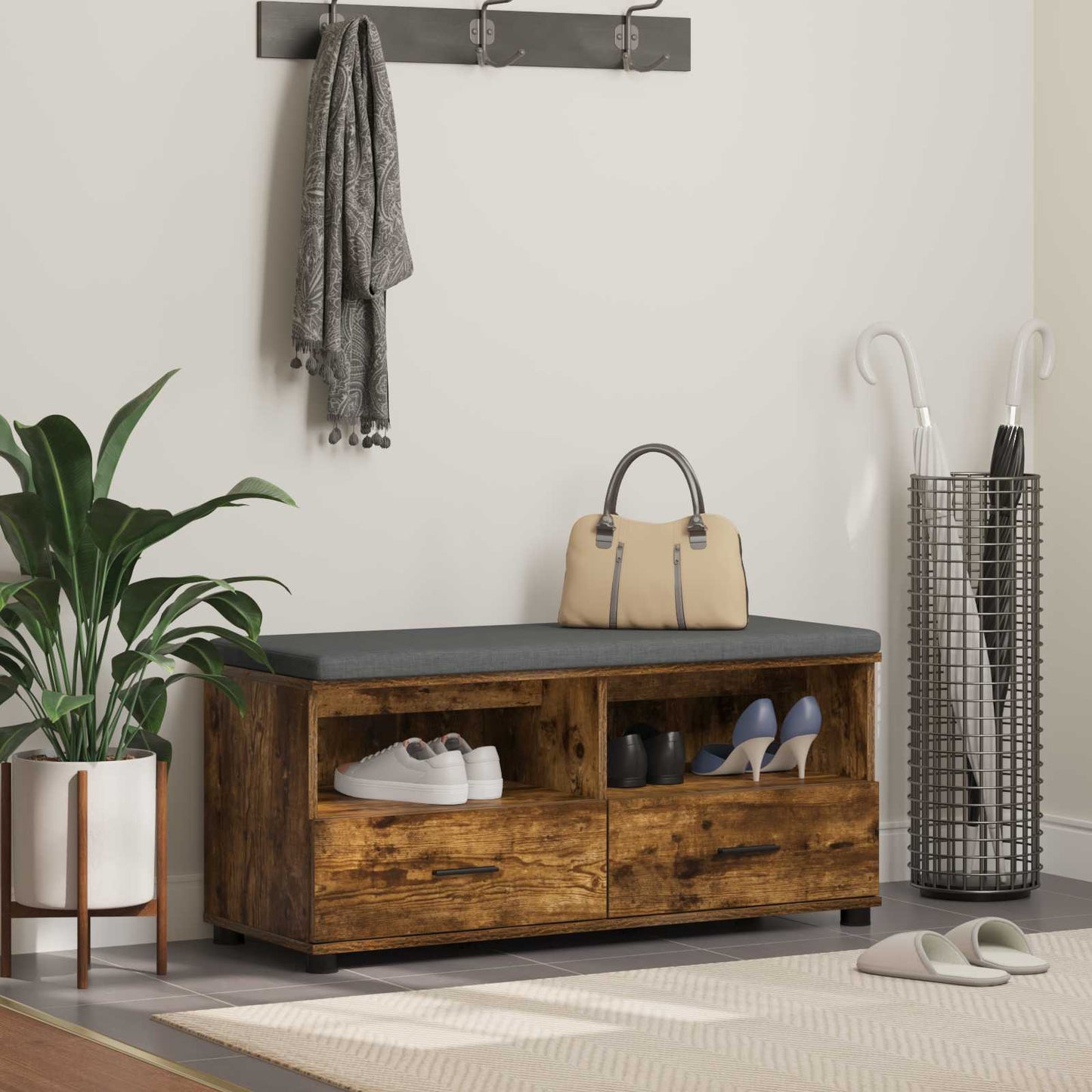 vidaXL Hall Bench Smoked Oak 100 x 38 x 46 cm