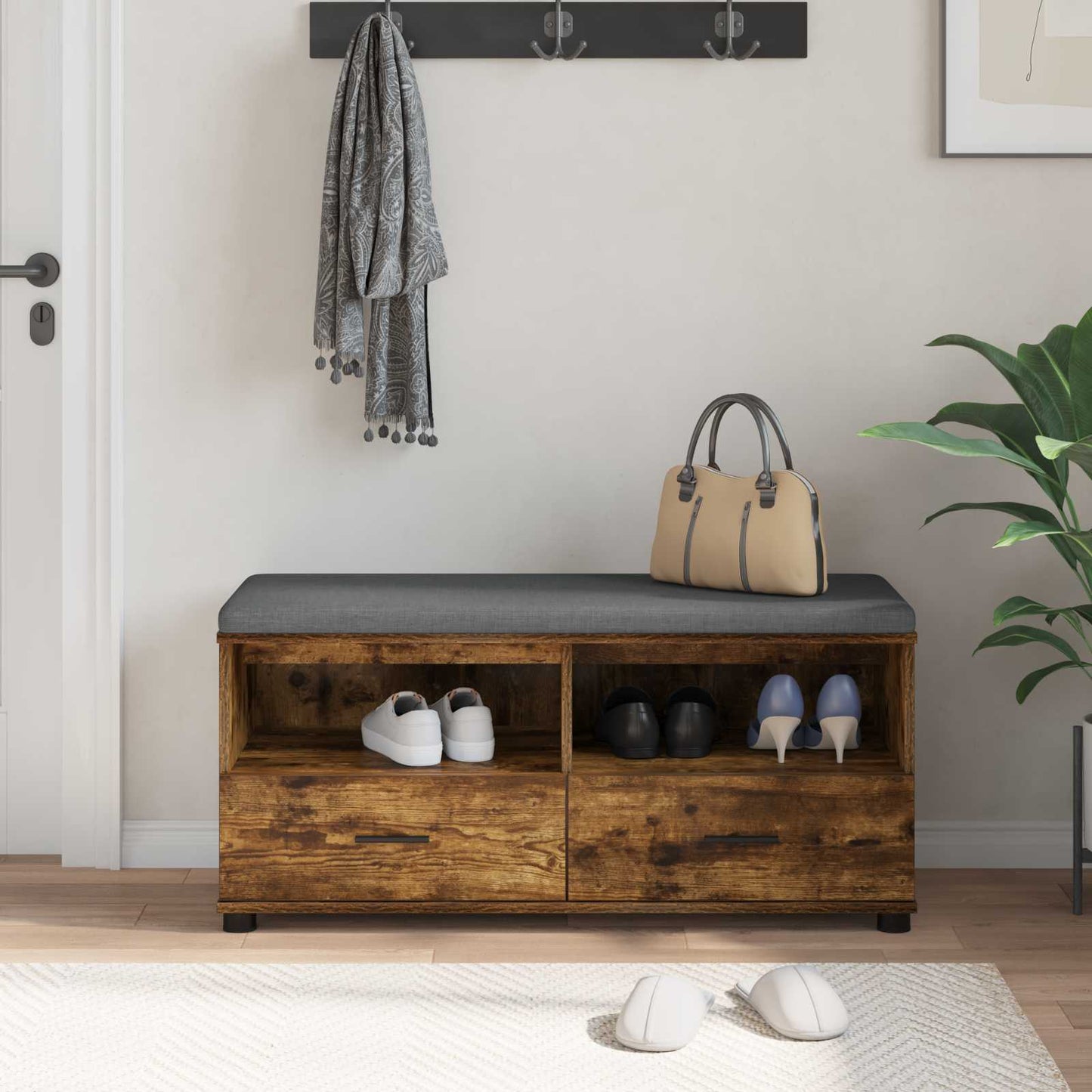 vidaXL Hall Bench Smoked Oak 100 x 38 x 46 cm