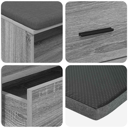 vidaXL Hall Bench with Cushion with Shelf Grey Sonoma 100 x 38 x 46 cm