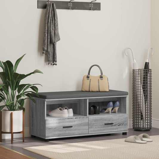vidaXL Hall Bench with Cushion with Shelf Grey Sonoma 100 x 38 x 46 cm