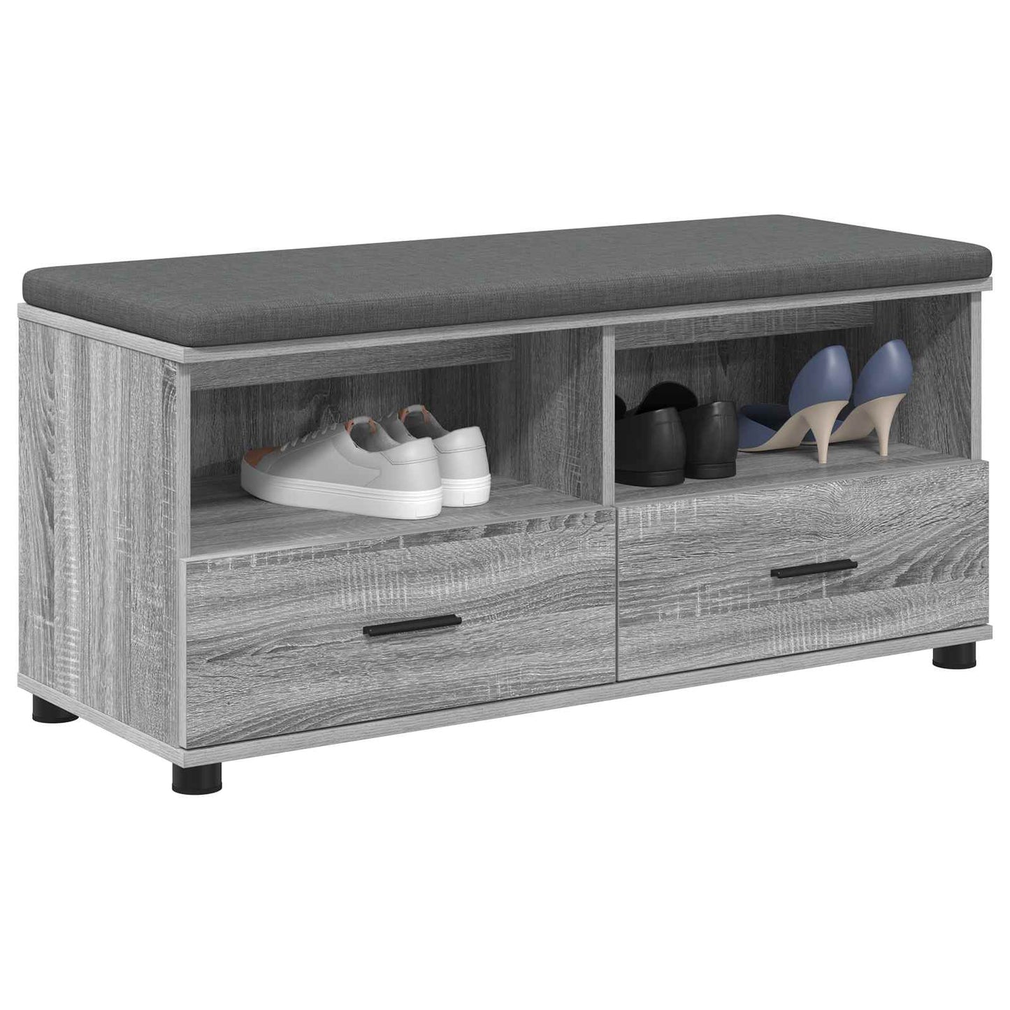 vidaXL Hall Bench with Cushion with Shelf Grey Sonoma 100 x 38 x 46 cm