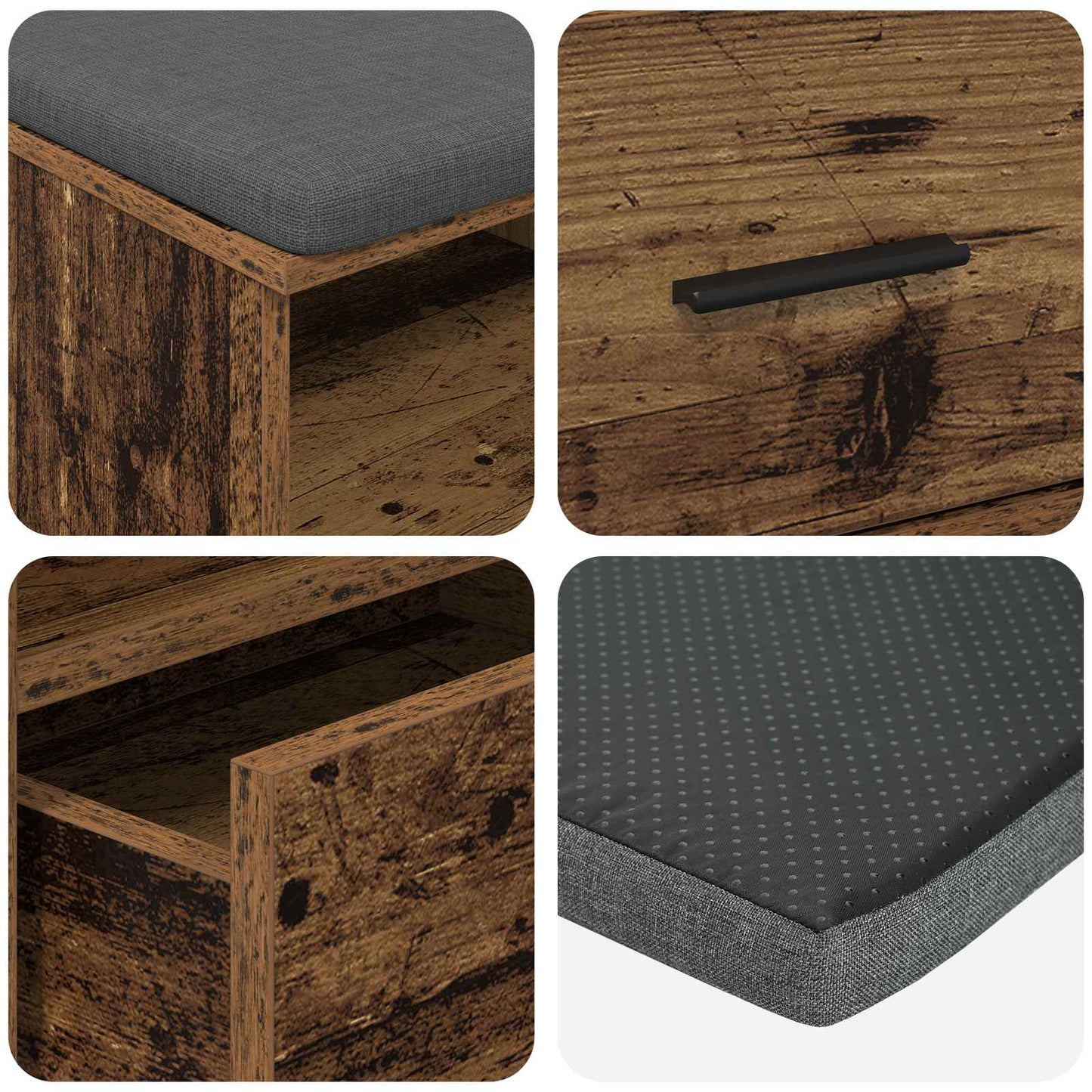 vidaXL Hall Bench Old Wood 100 x 38 x 46 cm Engineered Wood and Fabric