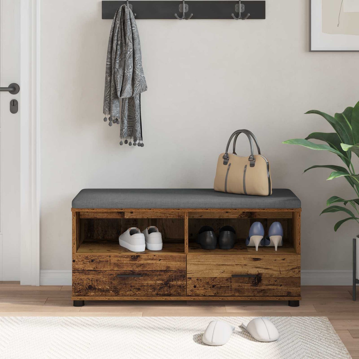 vidaXL Hall Bench Old Wood 100 x 38 x 46 cm Engineered Wood and Fabric