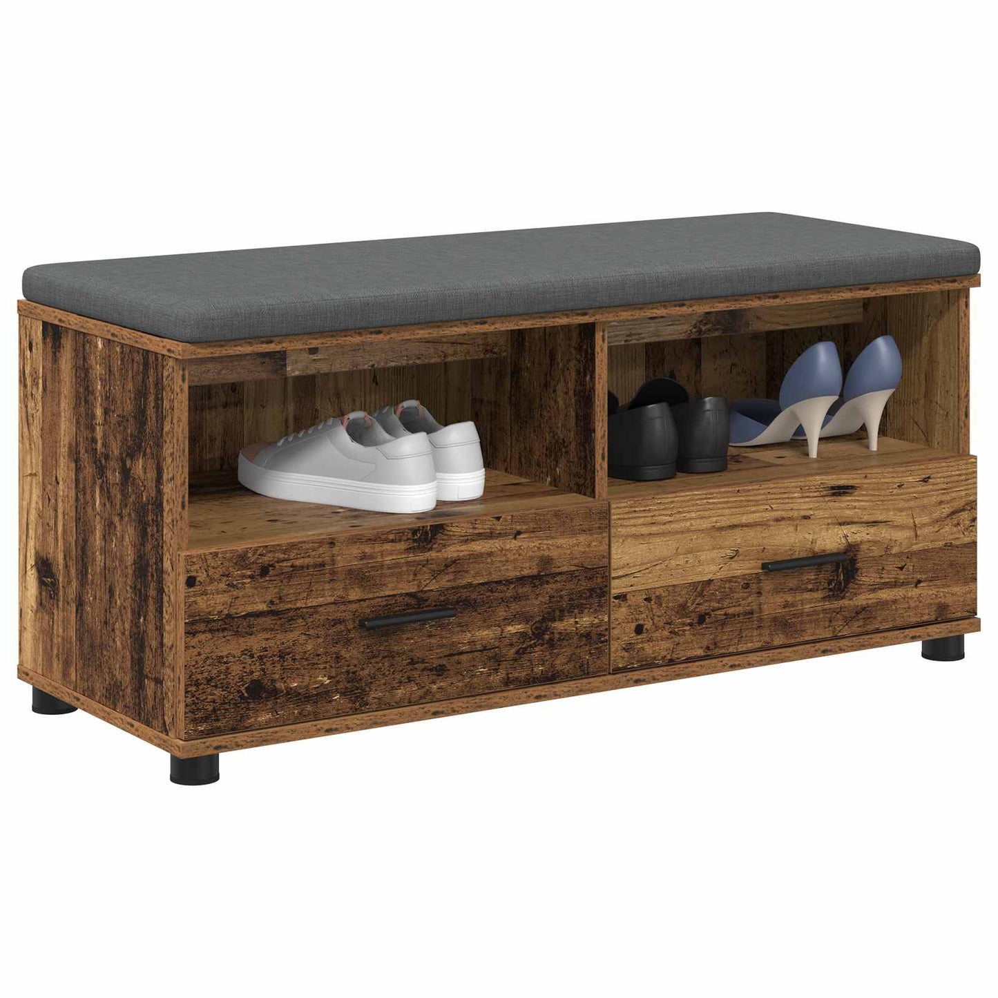 vidaXL Hall Bench Old Wood 100 x 38 x 46 cm Engineered Wood and Fabric
