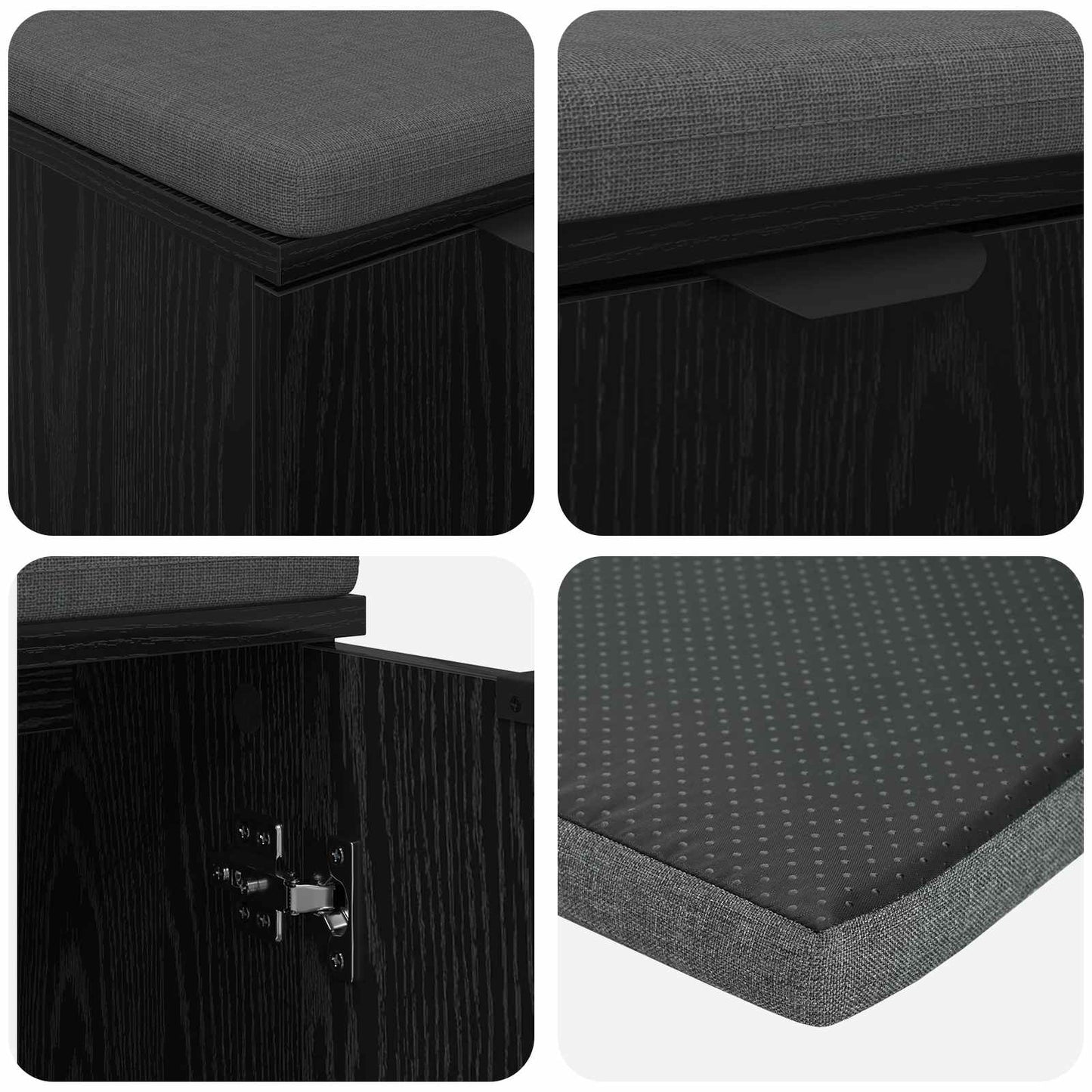 vidaXL Hall Bench Black Oak 60 x 38 x 46 cm Engineered Wood and Fabric