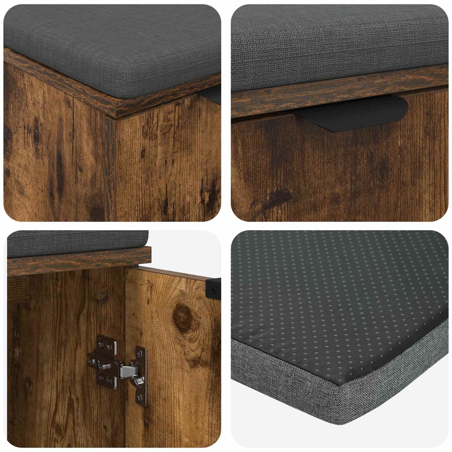vidaXL Hall Bench with Cushion with Shelf Smoked Oak 60 x 38 x 46 cm