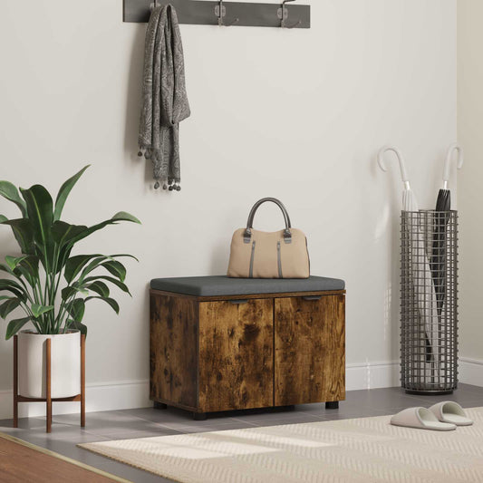 vidaXL Hall Bench with Cushion with Shelf Smoked Oak 60 x 38 x 46 cm