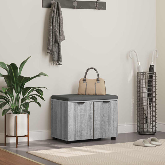 vidaXL Hall Bench with Cushion with Shelf Grey Sonoma 60 x 38 x 46 cm