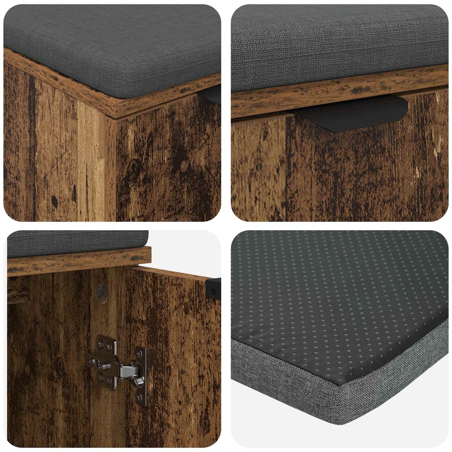 vidaXL Hall Bench Old Wood 60 x 38 x 46 cm Engineered Wood and Fabric