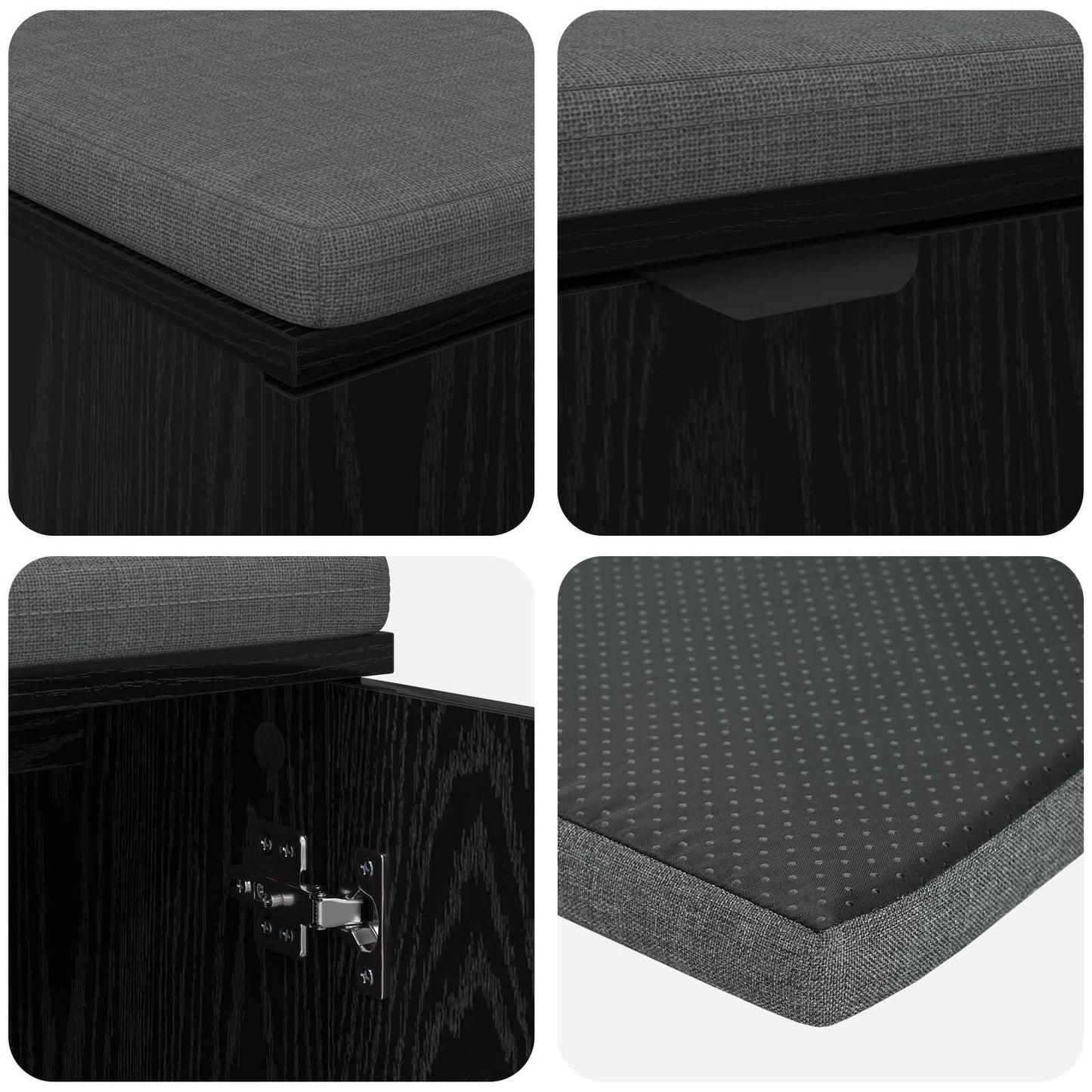 vidaXL Hall Bench Black Oak 80 x 38 x 46 cm Engineered Wood and Fabric